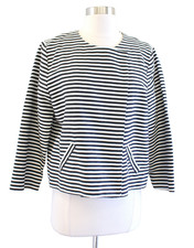 NWT Chicos Black White Striped Snap Button Sarah Jacket Size 1 Collarless