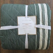Pottery Barn Teen Windward Stripe FULL / QUEEN Quilt Hunter Green