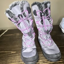 Kamik Cassia Kids Snow Boots Faux Fur Lined Gray/Pink US 4 UK 3