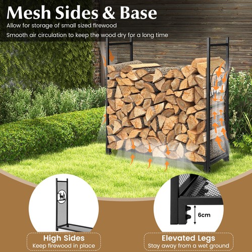 Firewood Rack Stand Heavy-Duty Log Rack Holder Mesh Sides Fireplace Wood Storage - Picture 6 of 11