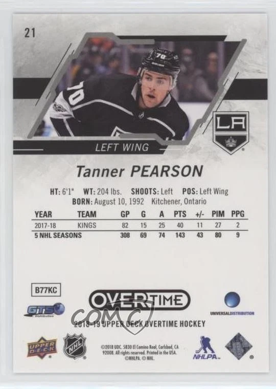 2018-19 Upper Deck Overtime Tanner Pearson #21 - Image 2 of 2