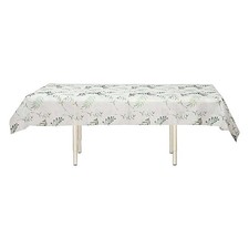 60" x 102" White Green Rectangular Tablecloth Olive Leaves Print Party Events