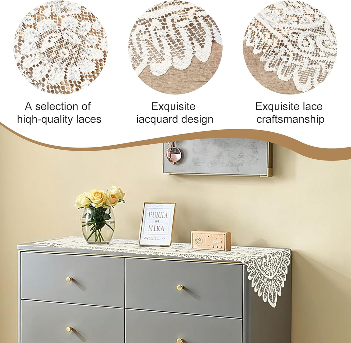 Lace Crochet Rectangular Table Runner, 2pcs Boho Doilies 45*13.38 Table  Dresser | eBay