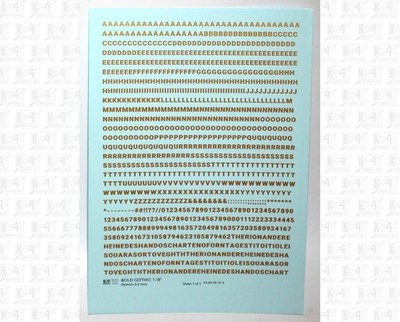 K4 HO Scale Water Slide Decals Gold 1/8 Inch Bold Gothic Letter Number Alphabet