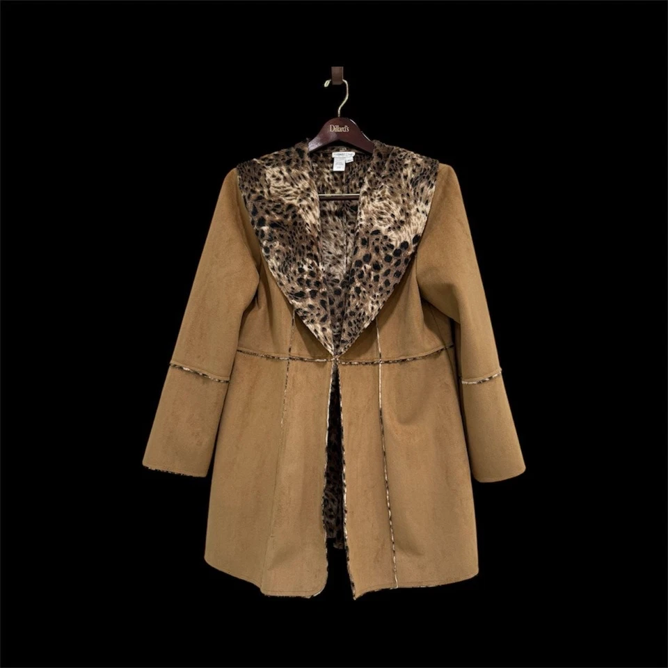 Abrigo Y2K Vintage Coldwater Creek Imitación Gamuza Leopardo de las Nieves Imitación Piel Forrado Foto 2 de 3