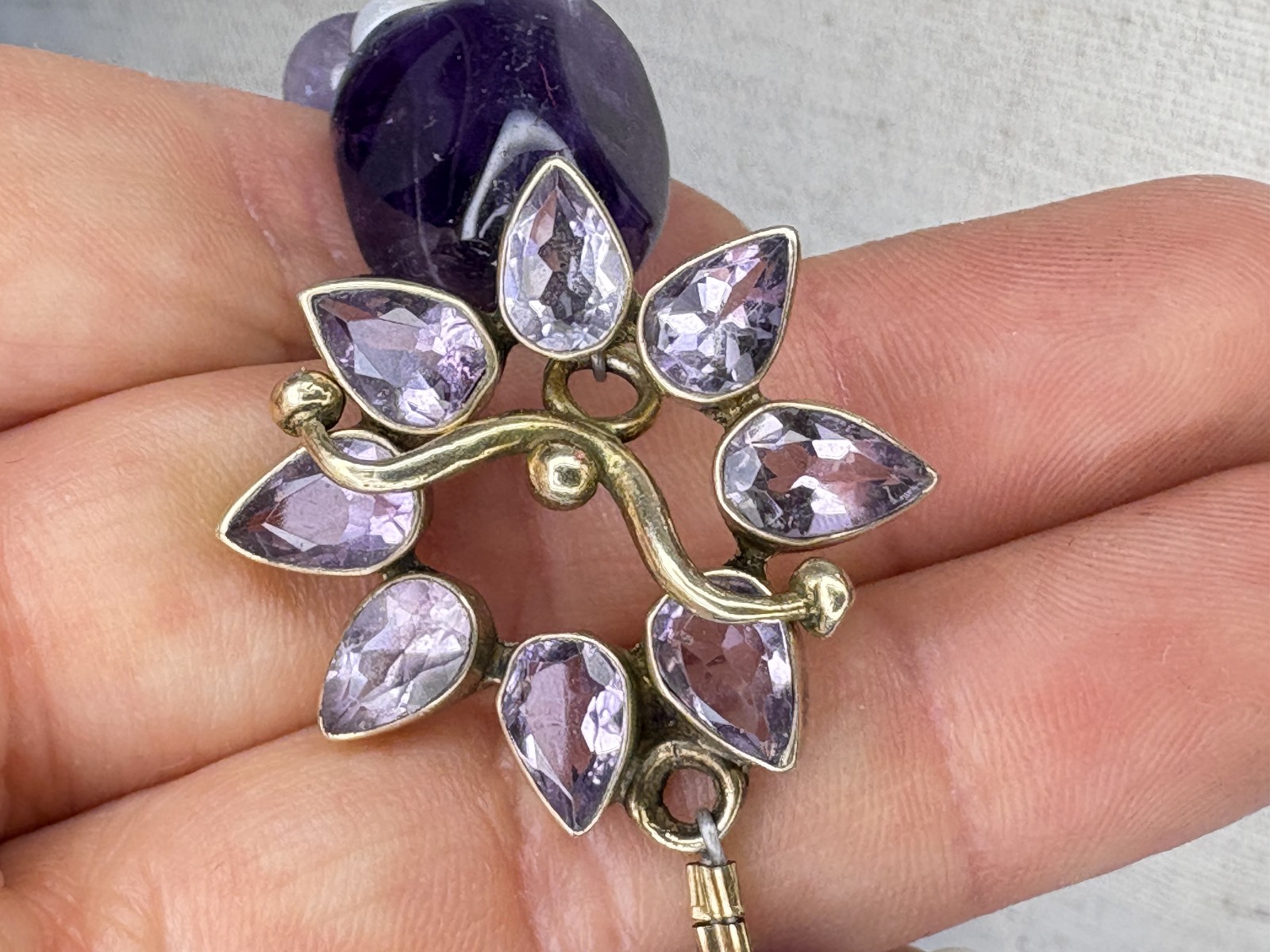 Sterling silver Amethyst chunk toggle necklace ha… - image 9