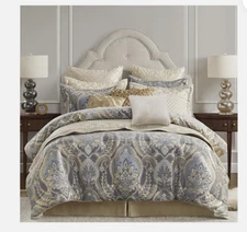 Croscill King Comforter Set, Luxe Chenille Jacquard Damask, Soft Microfiber