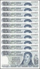 Argentina 5 Pesos, 1974-1976 ND, P-294a.2, UNC X 10 PCS