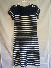 Ralph Lauren Nautical Stripe Dress S Navy Blue Lace Shoulder