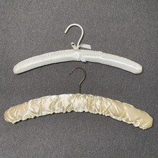List of 2 Vintage Padded Satin Lingerie Clothes Hangers White Champagne