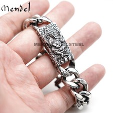 MENDEL Mens Stainless Steel Miami Cuban Link Biker Thai Amulet Elephant Bracelet