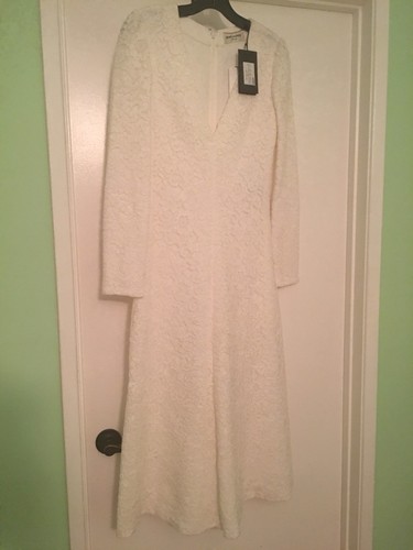 Abito Midi Saint Laurent maniche lunghe con scollo a V, bianco conchiglia - Foto 9 di 9