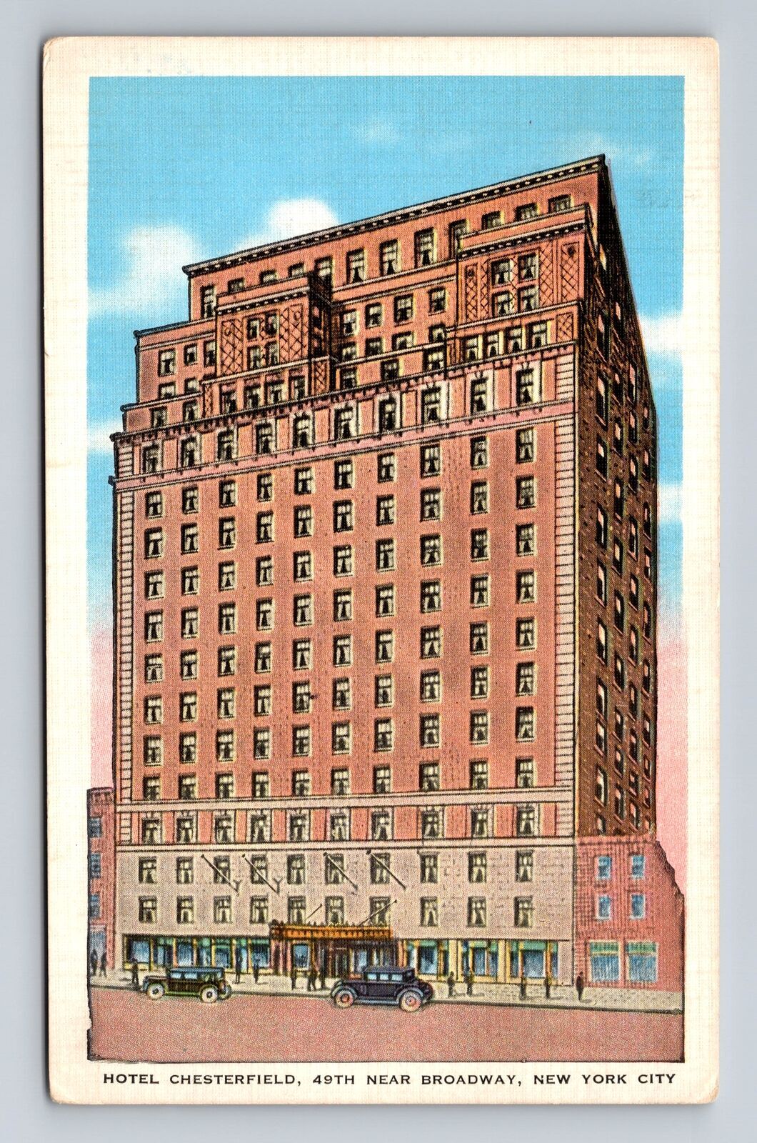 New York City NY, Hotel Chesterfield, Souvenir, Antique, Vintage Postcard