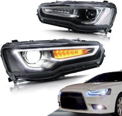 Pair LED Projector Headlights For Mitsubishi Lancer/Evo 2008-2017 w/Sequential