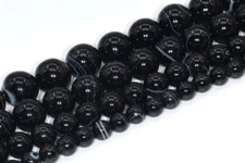 Natural Black Striped Agate Grade AAA Round Loose Beads 4/6/8/10/11-12/15-16MM