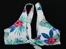 Kamoni Women's Tropical Print Bowknot Scoop Neck Bikini Top AC2 White Medium NWT