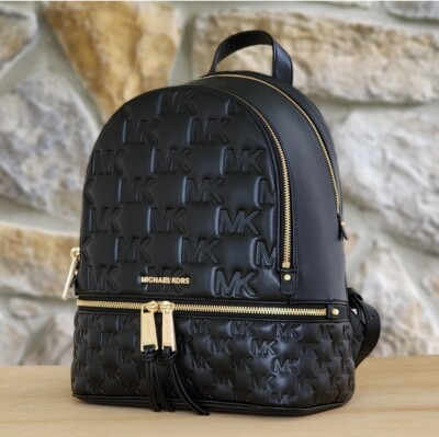 Michael Kors Black Backpack with Embossed Logo Michael Kors Rhea Mini Python-Embossed Black Leather  main image 3