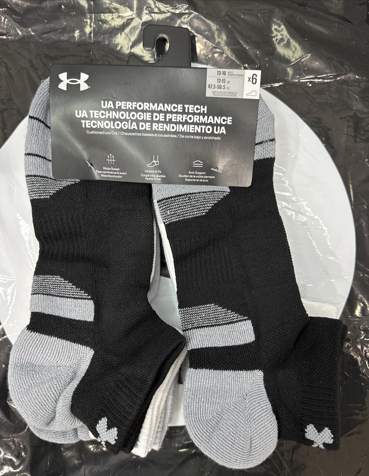Under Armour Performance Tech Low Cut Unisex 6 Pack Men’s Size 13-16