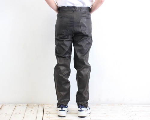 Mens W34 Faux Leather EU 50 Pants M Black Straight Trousers Moto Biker VTG - Picture 4 of 10