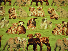 Cotton Fabric Short Yard Realistic Puppy Dog Breeds Pup on Green Grass Vtg