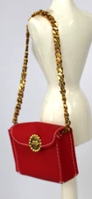 NEW Barbie Red Faux Leather Purse Gold Chain Strap BMR Accessory Clothes Fashion
