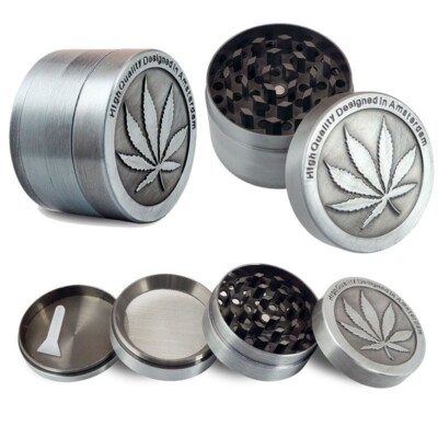 XXL Grinder 4tlgCrusher Tabak Kräuter Gewürz Sieb Metall Aluminium Mühle 50mm