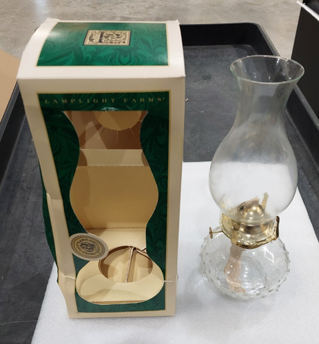 Lamplight Farms Vintage Oil Kerosene Clear Raised Glass Gold Accent Knob Lamp