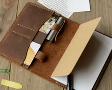 travel notebook notes book jacket cover pen holder bag cow leather brown Y148