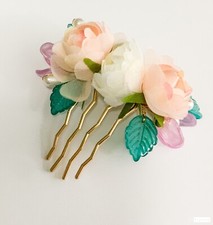 1 Pc Of Bridal Decorative Hair Comb In Crafted In Silk Flower And Czech Beads