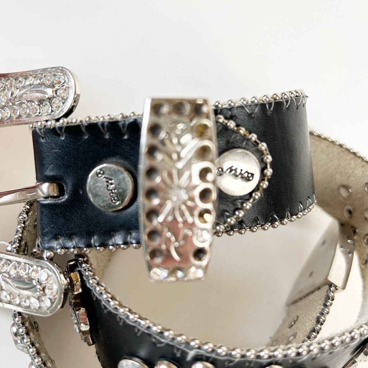 Vintage western black leather Silver studs Rhinestone rodeo queen Belt sz30 CWCYYDSYY Women main image 4
