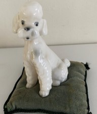 Vintage Porcelain Poodle On Velvet Pillow Lenwile