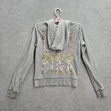 Victoria's Secret PINK Women Hoodie XS Gray LOVE Activewear Logo Sequin