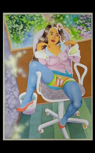 Érotique, Aquarelle grossière 50 x 70 cm, « Lovely Smile », BELLE LISA Art. - Photo 1 sur 3
