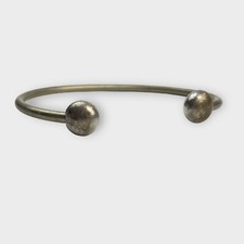 Silver Tone Women's Bangle Bracelet Open Adjustable Ball End Classic Cuff