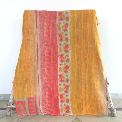 Indian Handmade Vintage Kantha Quilt Reversible Bedspread Twin Cotton Coverlet - Afbeelding 1 van 4