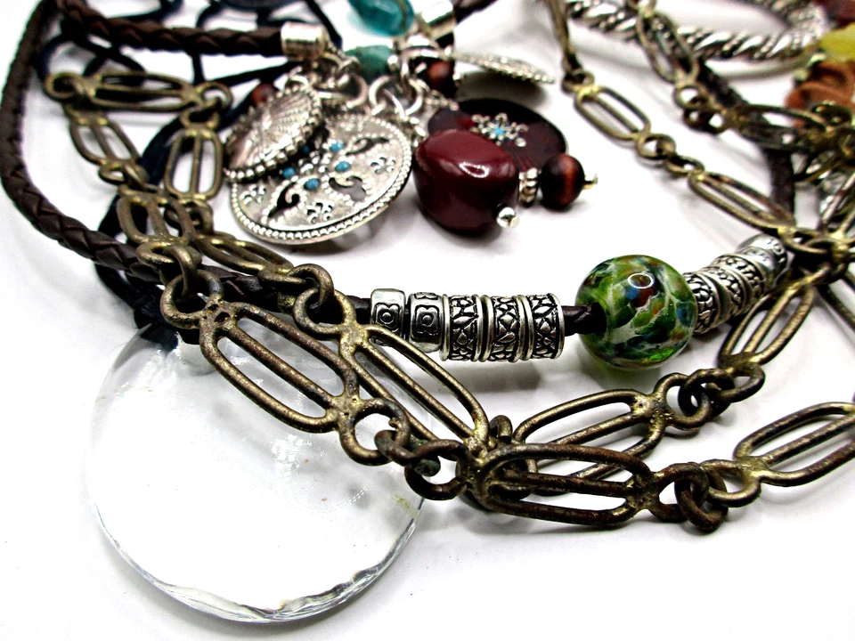 Винтажный 11шт лот серебро, медь, стеклянные браслеты, подвески и стеклянный шнур ожерелья - Изображение 2 из 4