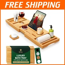 Relaxing Bath Accessories Holder - Bamboo Tub Caddy Gift Set