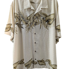 100 Silk Men's XL Tommy Bahama Ivory Brown Calla Lily Flowers Hawaiian Shirt