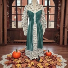 Vintage 70s Gunne Sax by Jessica Size 11 Green Velvet Dress Corset Floral Calico