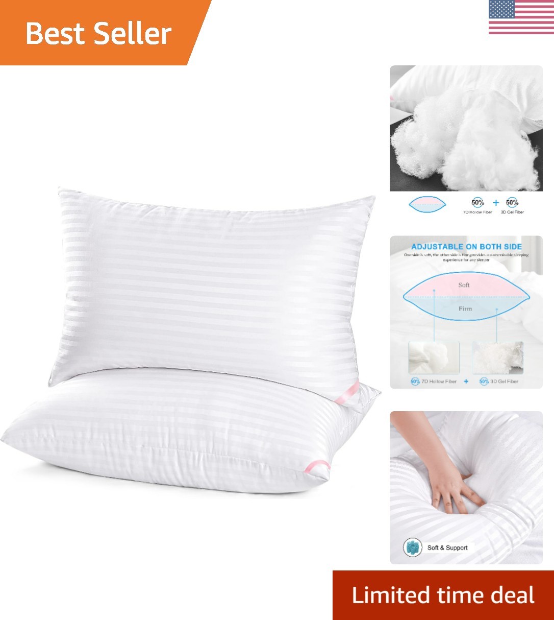 For Sleeping 2 Pack King Size，pillows For Side A...