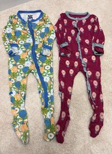 2 KICKEE PANTS Blue Pink Ruffle Snap/zipper Sleepers Size 6-9 Months Bamboo