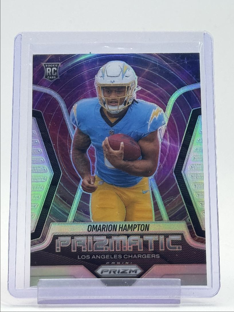 OMARION HAMPTON 2025 PRIZM ROOKIE PRIZMATIC SILVER CHARGERS RC Q4547