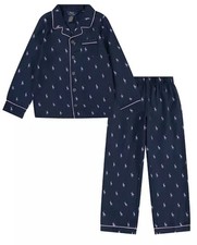 Polo Ralph Lauren Little Girls Woven Long Sleeve Pajamas 2-Piece Set Size 4 Navy