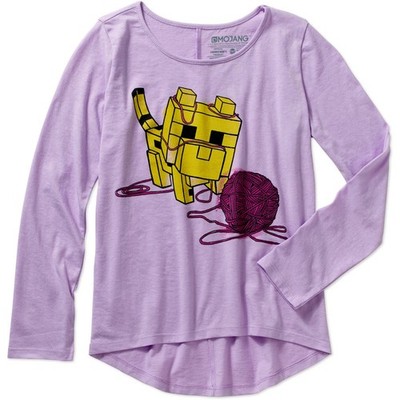 Girls Baby Ocelot and Yarn Long Sleeve Crew Neck Graphic Tee LG (10/12)