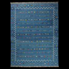 Handwoven Cotton Dhurrie Kilim Rug Color Blue, White Handmade Design Carpet Rug