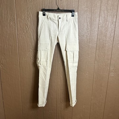 Alice + Olivia Mid Rise Ivory Linen Cargo Tapered Pants Sz 0 Pleated Streetwear