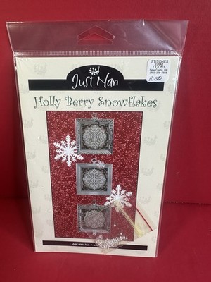New Just Nan HOLLY BERRY SNOWFLAKE Cross Stitch Chart & Embellishments Kit