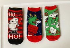 New Set of 3 Peanuts Snoopy Christmas Low-Cut Socks - Fits Shoe Size 6-12 