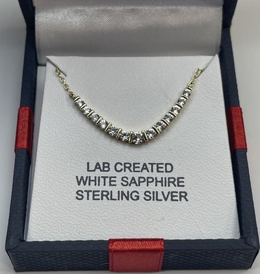 Lab Created weiße Saphire Damen 18 Zoll Halskette 14 Karat Weißgold vergoldet Silber