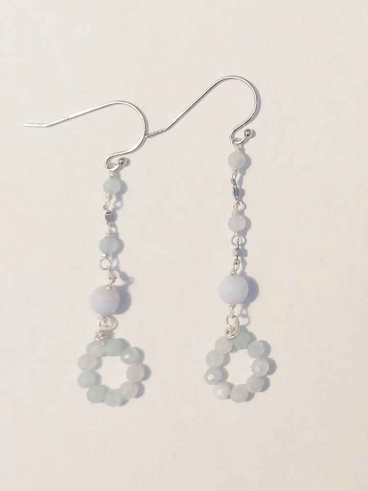 Orecchini in argento 925 pendenti con calcedionio sfaccettato e acquamarina - Immagine 3 di 4